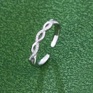 RENSINO Exquisite Jewelry S925 Sterling Silver Cross Woven Diamond Rings Fashion Bling Cubic Zircon Casual Twist Open Rings for Women