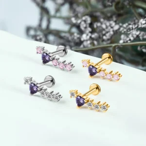 RENSINO Exquisite Labret Helix Piercing 16 Gauge Cz Curved Bar Cartilage Piercing Flat Back Earring Body Jewelry
