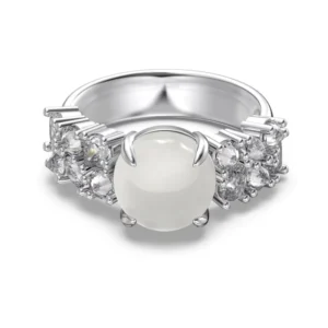 RENSINO Exquisite Luxury Jewelry S925 Silver Eternity Band 5A Cubic Zirconia Synthetic Water Foam Jade Women Fine Fashion Rings