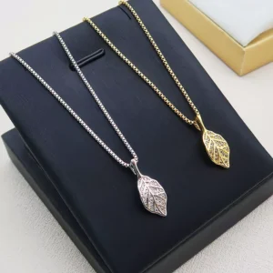 RENSINO Exquisite Luxury Sterling Silver 925 Chain Necklace with Shiny Zircon Leaf Pendant Trendy Jewelry for Women’s Weddings Parties