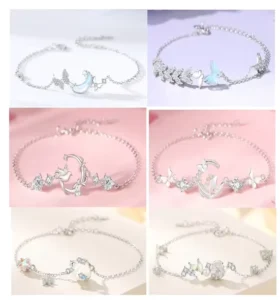 RENSINO Exquisite S925 Sterling Silver Bracelet Shiny Elegant Moon Star Butterfly Shell CZ Charm Bracelet for Women Jewelry