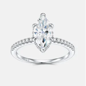 RENSINO Exquisite and Elegant S925 Sterling Silver Marquise Cut Moissanite Ring Fine Women Jewelry Wedding Engagement Ring