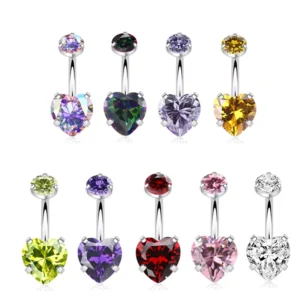 RENSINO F136 Titanium Heart Shaped Belly Piercing Curved Barbell with Zircon Inner Threaded Navel Ring G23 Fashion Body Jewelry