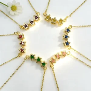 RENSINO FM LAN1120 Fashion Zircon Heart Star Necklace Gold Silver Plating Multi Color CZ Necklace Star Necklace Jewelry