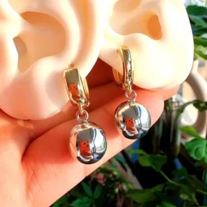 RENSINO FM LHE1407 Gold Silver Plated Ball Beads Pendant Earrings Women Fashion Copper Earring