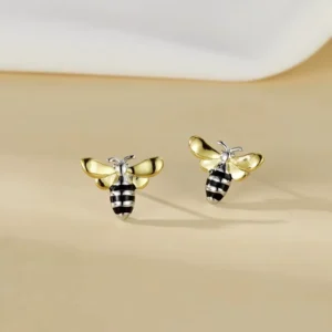 RENSINO FY ED1413 New Trendy Gold Plated S925 Sterling Silver Bee Stud Earrings for Women’s Elegance for Weddings and Parties