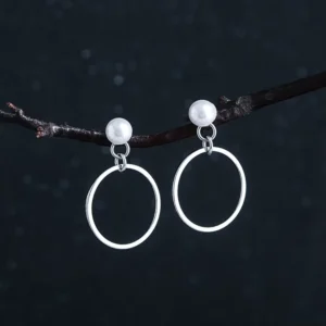 RENSINO FY ED617 Silver Plated Round White Pearl Stud Earrings for Women Children Trendy Elegant Wedding Jewelry Certified
