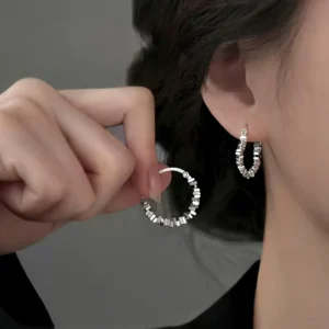 RENSINO FY EK455 925 Sterling Silver Broken Silver Earrings Stud Earrings Light Luxury Women’s Niche High end Earrings Trendy