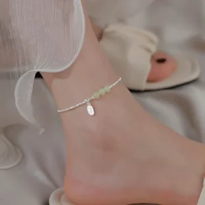 RENSINO FY JL040 925 Sterling Silver Ancient Style Foot Chain with Zircon Broken Silver Niche for Women