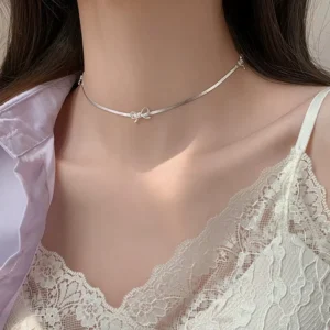 RENSINO FY PL219 925 Sterling Silver Bow Necklace Women New Explosive Light Luxury High end Collarbone Chain Necklace