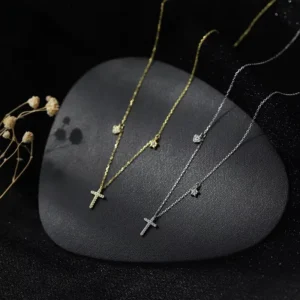 RENSINO FY PL220 Cross Necklace Female Simple and High end Design Light Luxury Diamond inlaid Silver Pendant Trendy