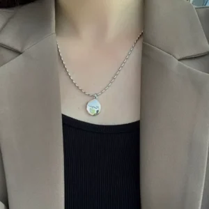 RENSINO FY PL860 Korean Version Of S925 Silver Simple Water Drop Letter Necklace Women’s Fashion Clavicle Chain Hip Hop Ins Accessories