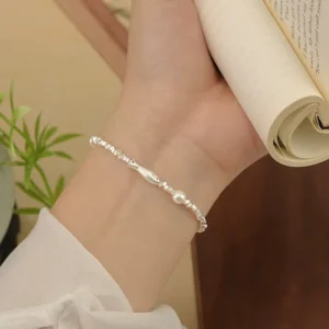 RENSINO FY SL12 925 Sterling Silver Small Fish Chain Link Bracelet Women’s Silver Plated New Style Light Luxury Niche Exquisite Gift