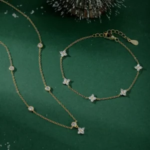 RENSINO Factory 18K Gold Rhodium Plated S925 Silver Bracelet 5A Zircon Four Leaf Clover Link Chain Women Jewelry Gift