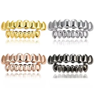 RENSINO Factory 18K Real Gold Color Plating Brass Glossy Eight Teeth Hip Hop Grillz