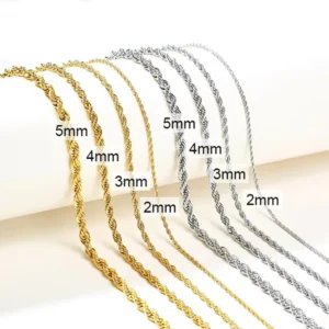 RENSINO Factory 2-5mm Twisted Link Chain Necklace Stainless Steel Gold Silver Rope Chains for Jewelry Making