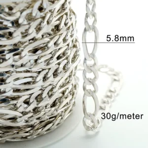 RENSINO Factory 5.8mm Thick 925 Diamond Cut Figaro Chain Sterling Silver Roll for Men Bracelet Necklace Gram