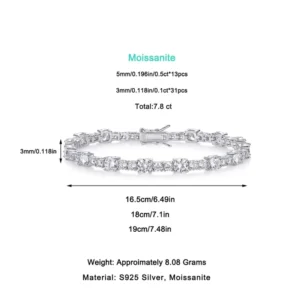 RENSINO Factory 925 Silver Jewelry Inlaid Moissanite Tennis Bracelet Sparkling Jewelry for Women High End Jewelry Gifts