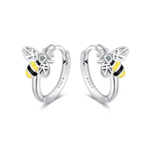 RENSINO Factory 925 Sterling Silver Geometric Bee Hoop Earrings For Women Animal Fashion Jewelry