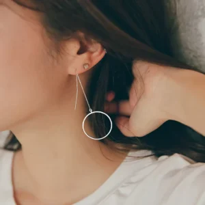 RENSINO Factory 925 Sterling Silver Jewelry Fashion Simple Long Tassel Round Earrings for Women