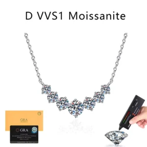 RENSINO Factory 925 Sterling Silver Moissanite Necklace Women’s Smile Seven Princess Clavicle Chain Niche Light LuxuryJewelry