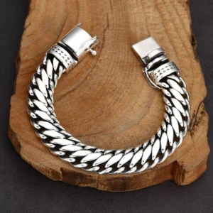 RENSINO Factory 925 Sterling Silver Pure Silver Bracelet Men’s Personalized Trend American Punk Hip Hop