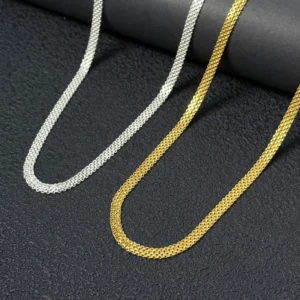 RENSINO Factory 925 Sterling Silver Womens Chain 4 6mm Braided Chain 18k Gold Plated Necklace For Women Wedding Gift