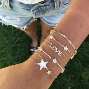 RENSINO Factory Christmas Gift Star Design Rainbow Bar Gold Silver Plated Cute Star Bracelet
