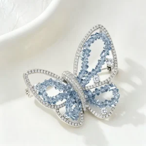 RENSINO Factory Custom Fashion Accessory Silver Plated Brass Alloy Cubic Zirconia Crystal Butterfly Brooch