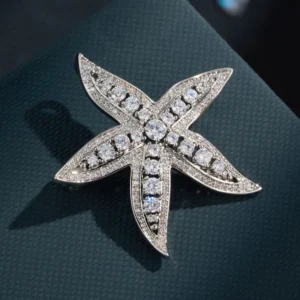 RENSINO Factory Custom Luxury Fashion Accessory Silver Plated Brass Alloy Cubic Zirconia Starfish Brooch