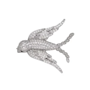 RENSINO Factory Custom Luxury Fashion Accessory Silver Plated Brass Alloy Cubic Zirconia Swallow Bird Brooch