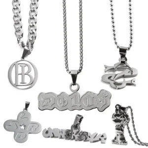 RENSINO Factory Custom Necklace Women Men Fashion Silver Necklace Jewelry 2d 3D Logo Letter Stainless Steel Necklace for Gifts