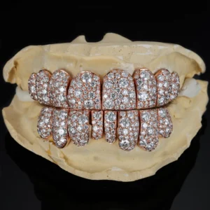 RENSINO Factory Custom S925 Silver 10K 18K 14K Solid Rose Gold Teeth Grillz 2 4 6 8 10 Moissanite Lab Diamond Honeycomb Grillz Men Women
