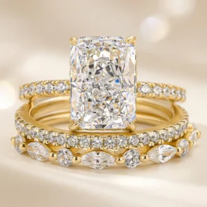 RENSINO Factory Customized 925 Sterling Silver Geometric Shape Diamond-inlaid Ice Flower Cut Zircon CZ Ring Women Stacking Rings Set