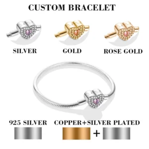 RENSINO Factory DIY 925 Sterling Silver Charm Bracelet Mouse Koala Flower Heart Clasp Snake Chain Bracelet with Zircon