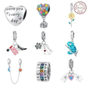 RENSINO Factory Direct 925 Sterling Silver Zircon Love Heart Chameleon Dog Charm Pendants Set for DIY Bracelet Gift