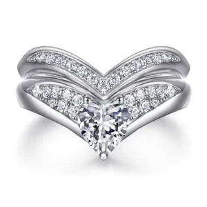 RENSINO Factory Direct Fashion Jewelry Supplier 925 Sterling Silver Heart Cut Rhodium Plated AAA Zirconia Ring for Women Customizable