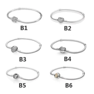 RENSINO Factory Direct Heart Full Paved Clasp Snake Chain 925 Silver Plated Minimalist DIY Magnolia Charm Gift Bracelet Unisex