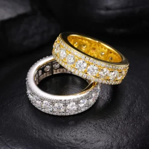 RENSINO Factory Direct OEM Custom Full Vvs Moissanite Men Ring Hip Hop Jewelry Iced Out Gold Plated 925 Sterling Silver Ring