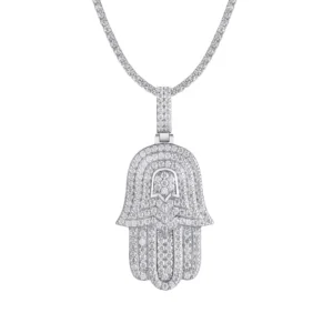 RENSINO Factory Direct S925 Sterling Silver Moissanite Hamsa Hand Pendant Charms Hypoallergenic Hip hop Style Gra Certificate Included
