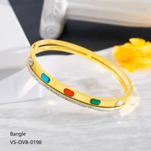 RENSINO Factory Direct Sale Colorful Diamond Gold Plated Stainless Steel Full Diamond Classic Women’s Fashion Bracelet Geometric Design