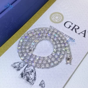 RENSINO Factory Direct Sale Men’s Women’s Premium S925 Silver Iced Tennis Chain 6 24inch Moissanite Necklace Moissanite Necklace