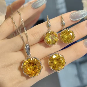 RENSINO Factory Direct Sale Retro Crystal Ring Pendant Earrings Set Eco Friendly Copper Dual Color Sea Blue Treasure Necklace For Women
