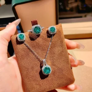 RENSINO Factory Direct Sale of Octagonal Rose cut Pendant Necklace Set Eco friendly Copper Sapphire Earrings Rings and Jewelry Set