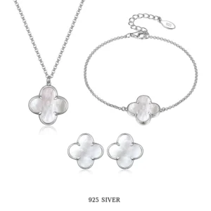 RENSINO Factory Direct Sales S925 Four-leaf Clover Lucky Flower Shell Pearl Three-leaf Clover Jewelry Set Simple Female Lucky Jewelry
