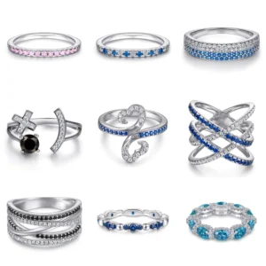 RENSINO Factory Direct Supplier 925 Silver Round Brilliant Cut Rhodium Plated Color Zircon Ring for Women