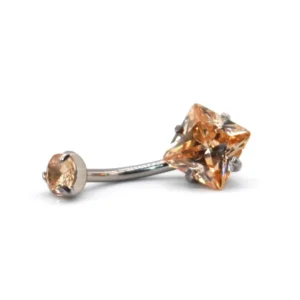 RENSINO Factory Direct Supply G23 Titanium Alloy Inner Teeth Double Claw Zircon Belly Button Ring Square Zircon Umbilical Nail Nose