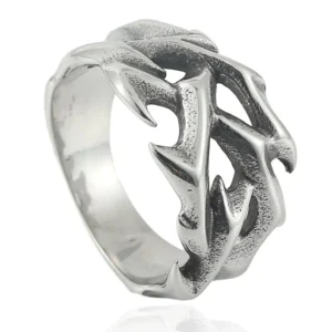 RENSINO Factory Direct Supply Stainless Steel Retro Fashion Hollow Thorn Ring