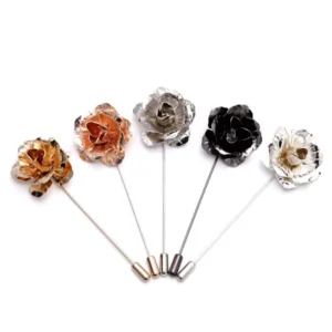RENSINO Factory Directly Provide Men’s Brooch Iron Copper Gold Silver Brooch Pin Metal Vintage Brass Brooch Flower