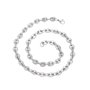 RENSINO Factory Directly Sell Silver Pvd 18k Gold Metal Color Plated Hip Hop Stainless Steel 7mm Width Coffee Beans Cuban Chain Necklace